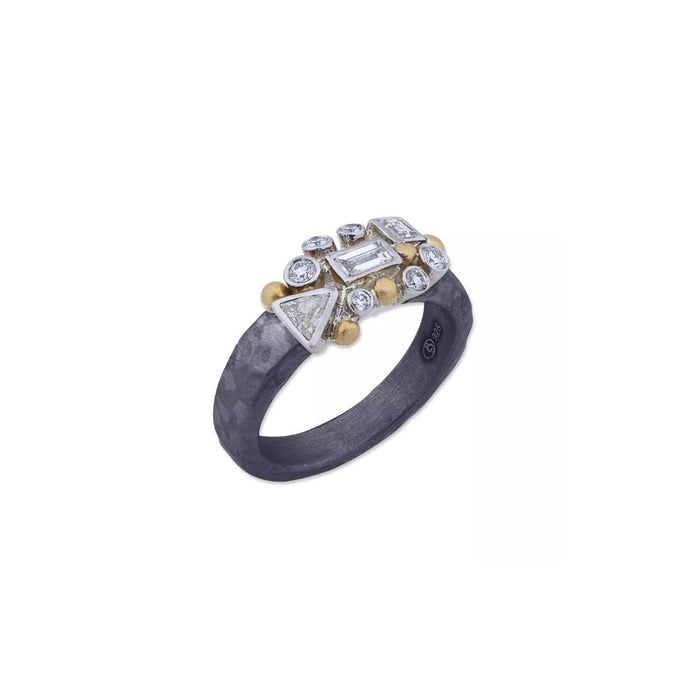 Scatter Diamond Ring in Yellow Gold and Oxidized Sterling Silver