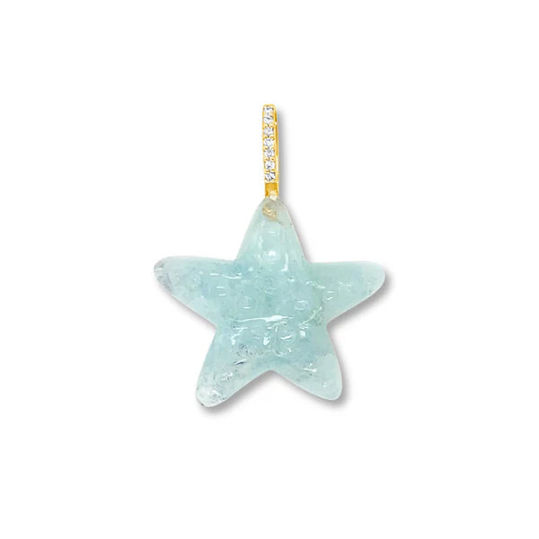 Large Aquamarine Sea Star Pendant in Yellow Gold