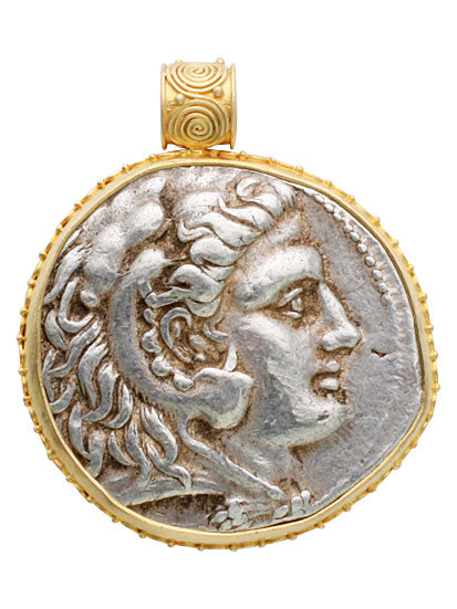 Head of Herakles Coin Pendant in Yellow Gold
