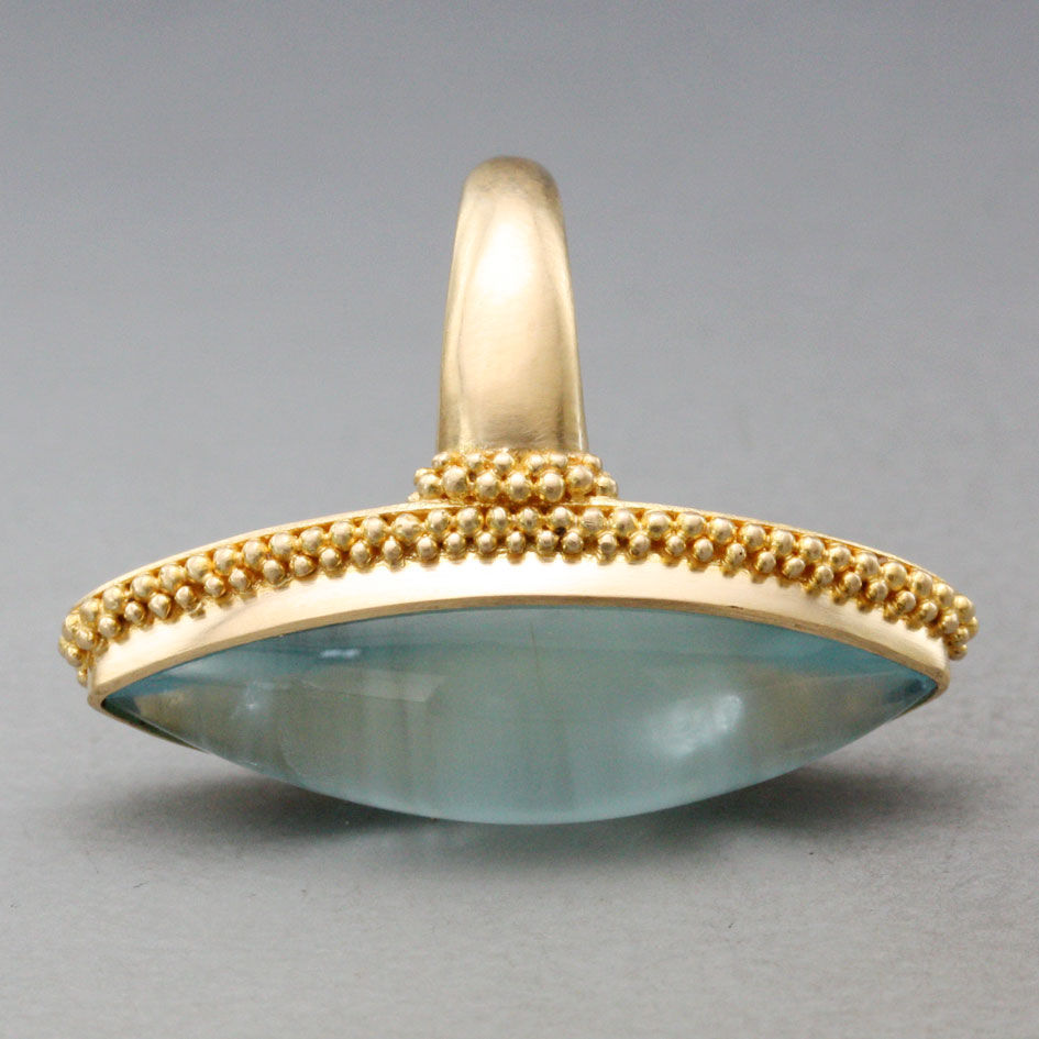 Cabochon Marquis Aquamarine Ring in Yellow Gold