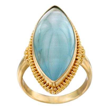 Cabochon Marquis Aquamarine Ring in Yellow Gold