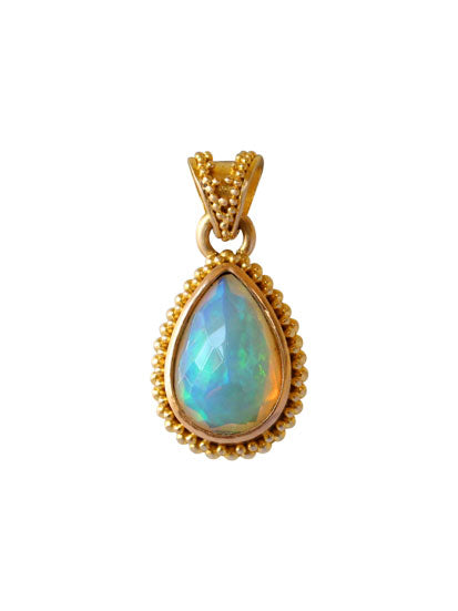 Faceted Ethiopian Opal Pendant in Yellow Gold