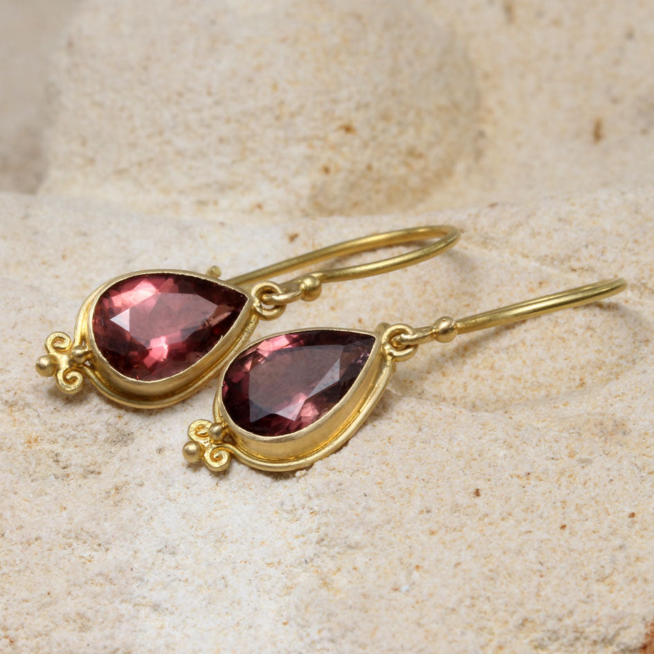 Pear-Shape Pink Tourmaline Earrings in Yellow Gold