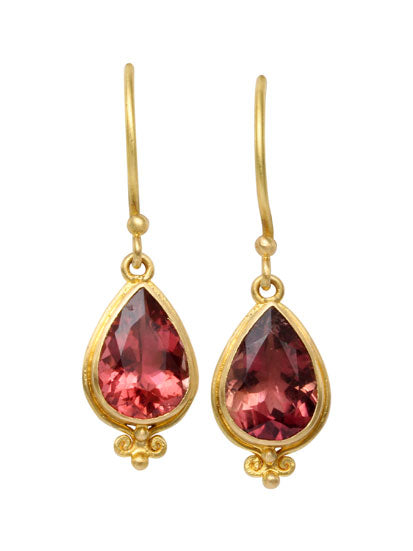 Pear-Shape Pink Tourmaline Earrings in Yellow Gold