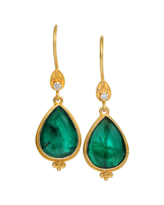 Emerald Pear Drops in Yellow Gold