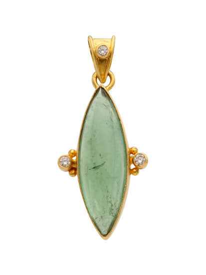 Green Tourmaline and Diamond Pendant in Yellow Gold