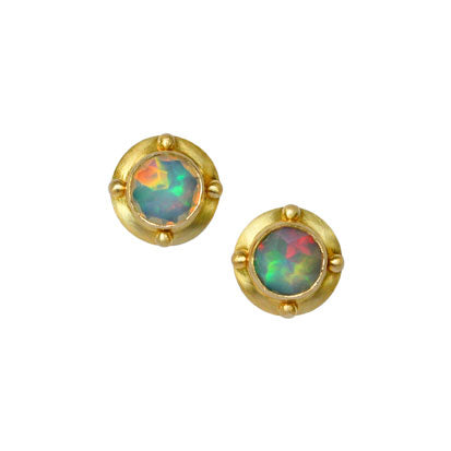 Bezel Opal Studs in Yellow Gold