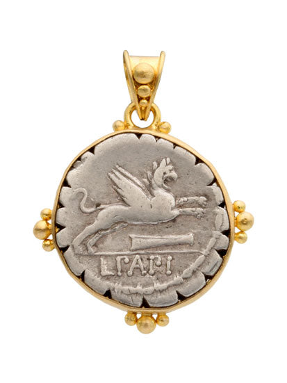 Dancing Gryphon Coin Pendant in Yellow Gold