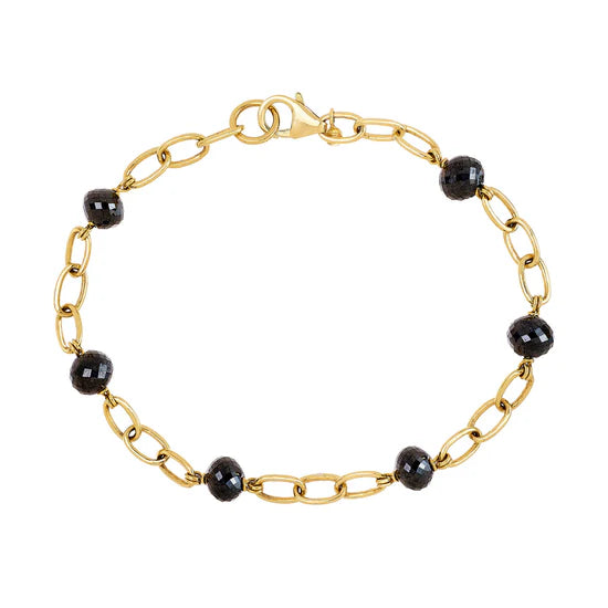Disco Black Diamond Bracelet in Yellow Gold