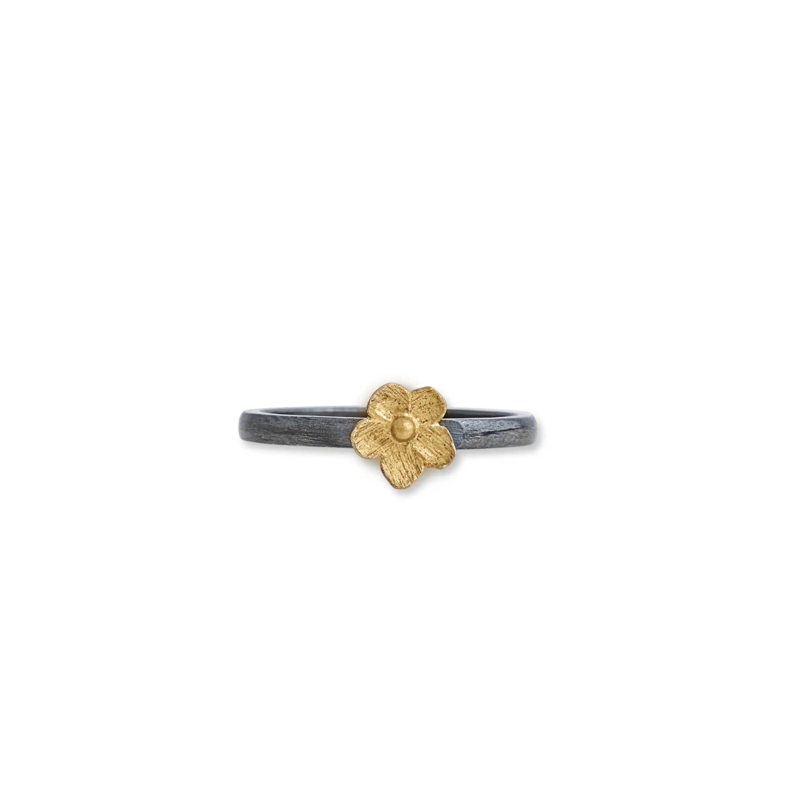 Buttercup Ring in Oxidized Sterling Silver and Yellow Gold