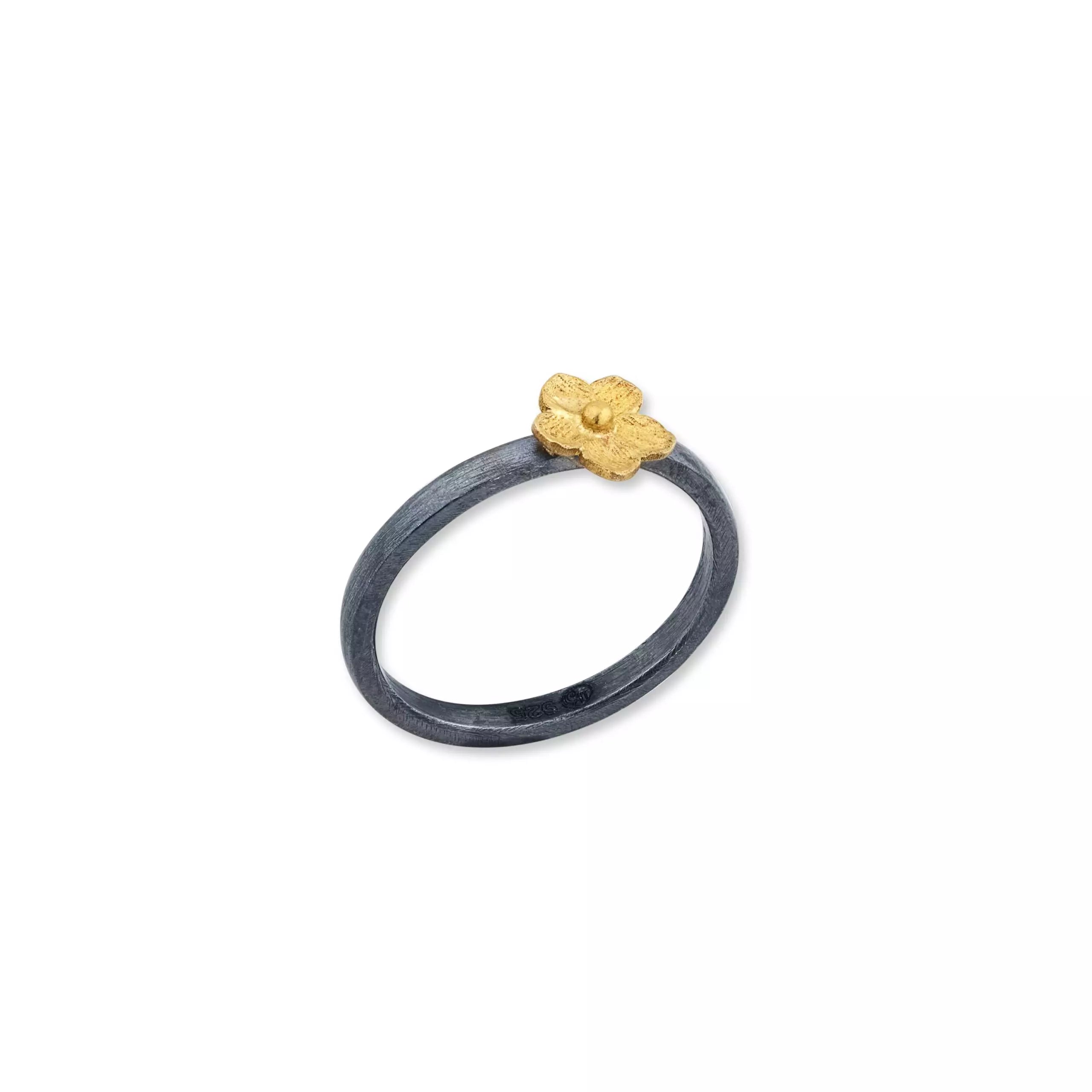 Buttercup Ring in Oxidized Sterling Silver and Yellow Gold