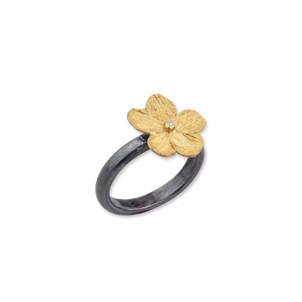Buttercup Ring in Yellow Gold and Oxidized Sterling Silver