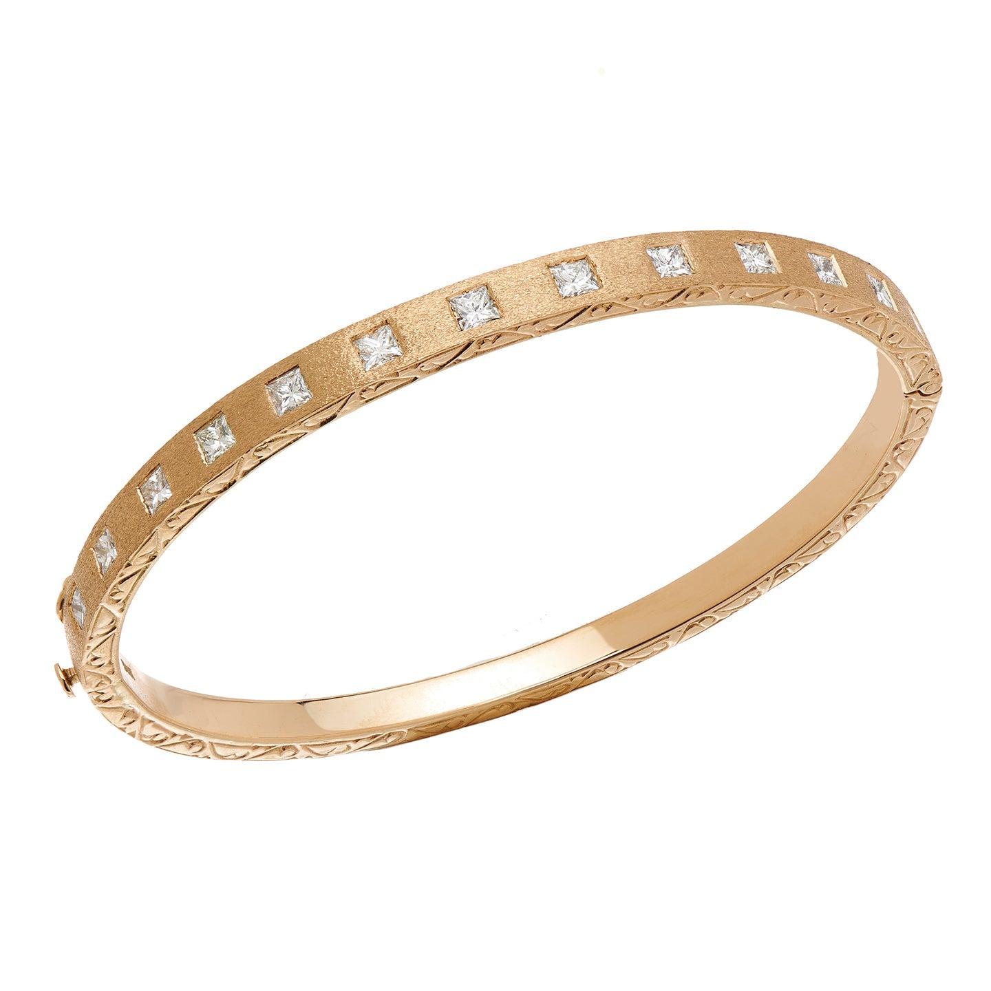 Dunes Edge White Diamond Wide Bangle in Yellow Gold