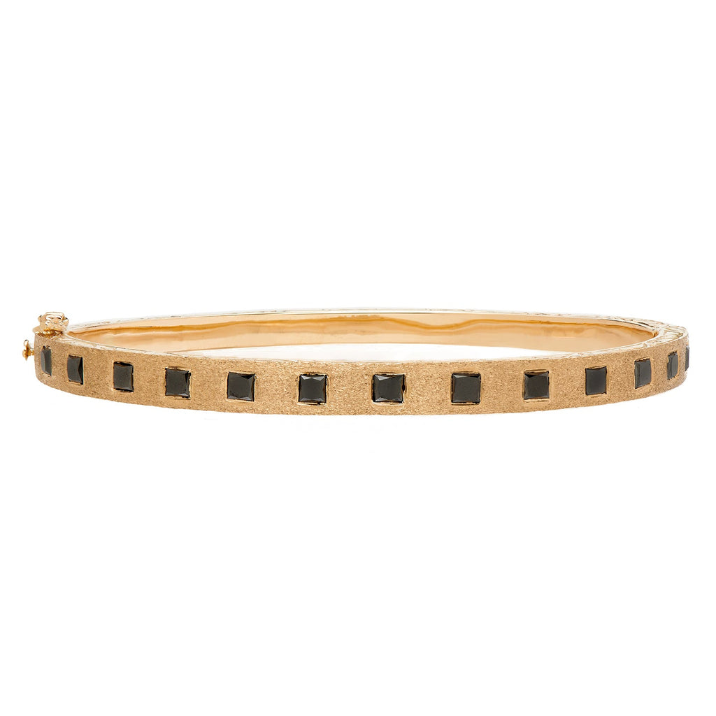 Dunes Edge Black Diamond Wide Bangle in Yellow Gold