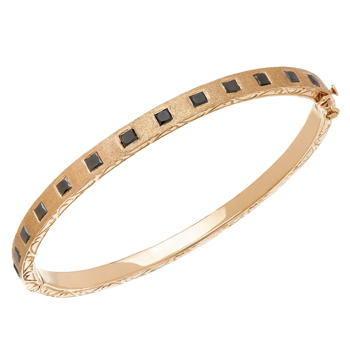 Dunes Edge Black Diamond Wide Bangle in Yellow Gold