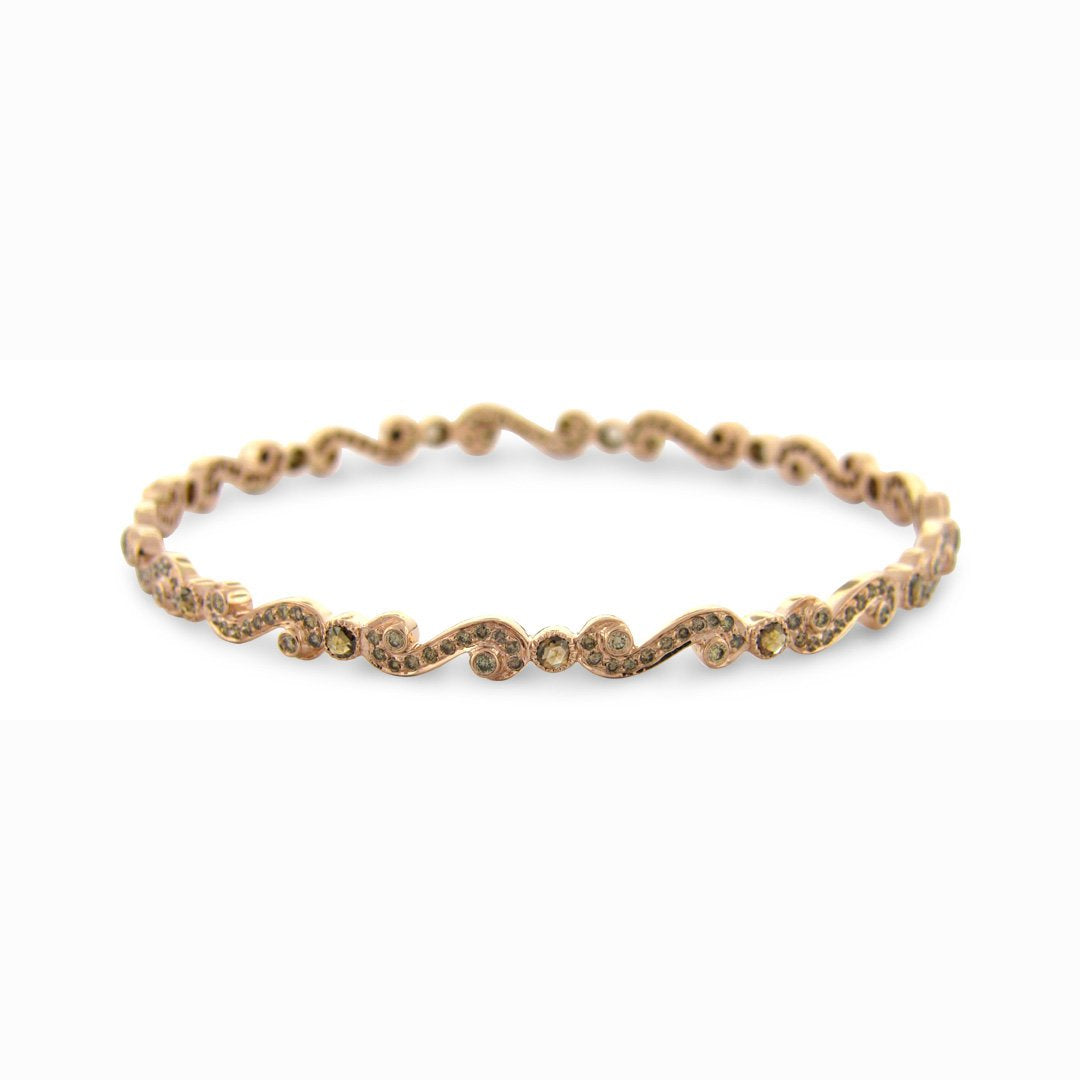 Scroll Champagne Diamond Bangle in Rose Gold