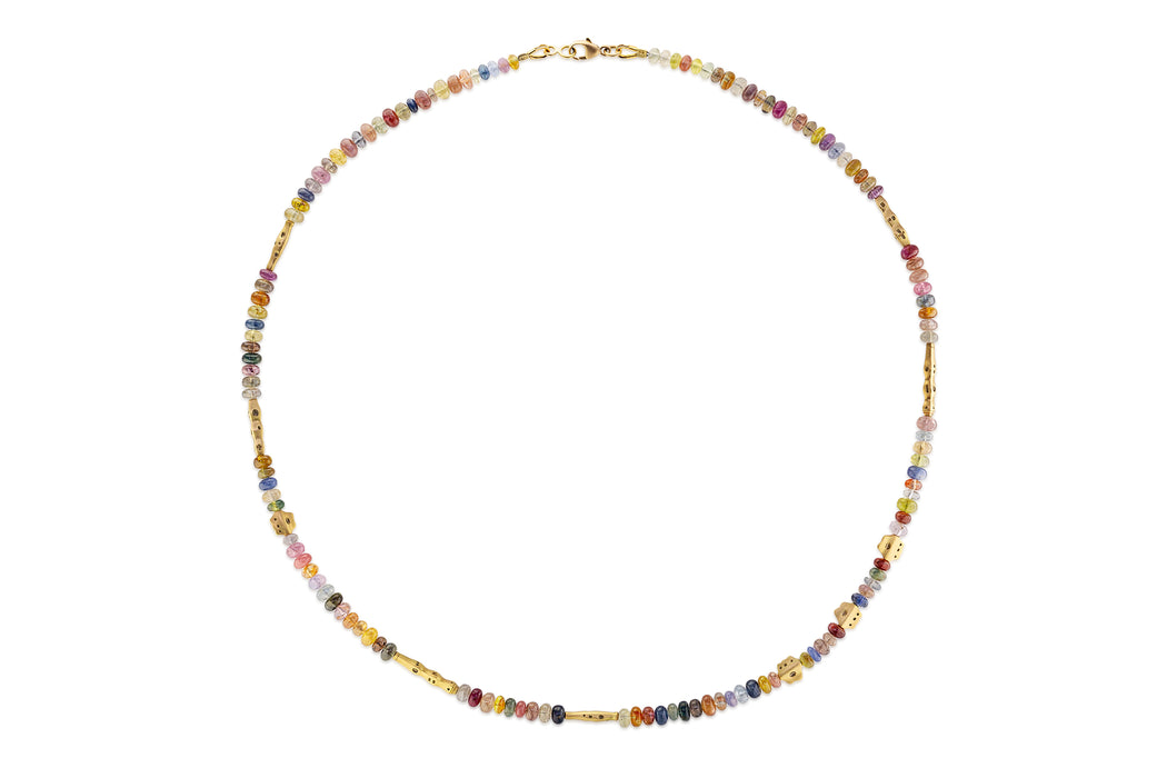 Flora Multi-Color Sapphire Beaded Short Necklace with Yellow Gold Beads
