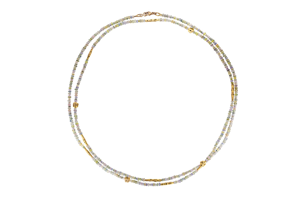 Flora Pastel Sapphire Beaded Necklace with Yellow Gold Beads