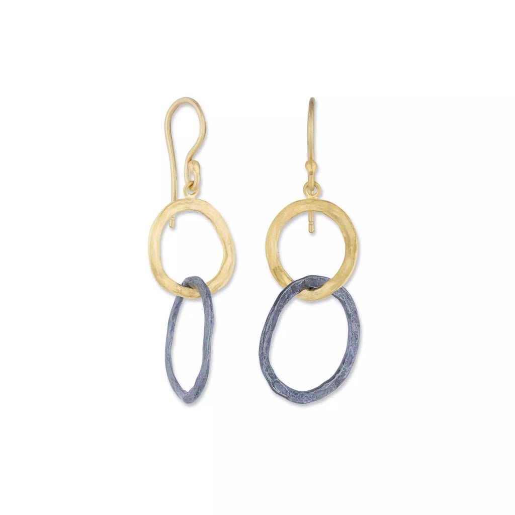 Bubbles Earrings in Yellow Gold and Oxidized Sterling Silver