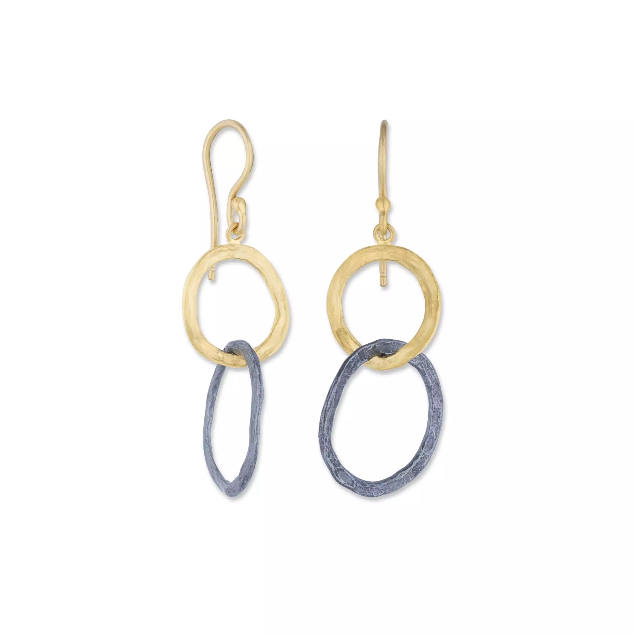 Bubbles Earrings in Yellow Gold and Oxidized Sterling Silver