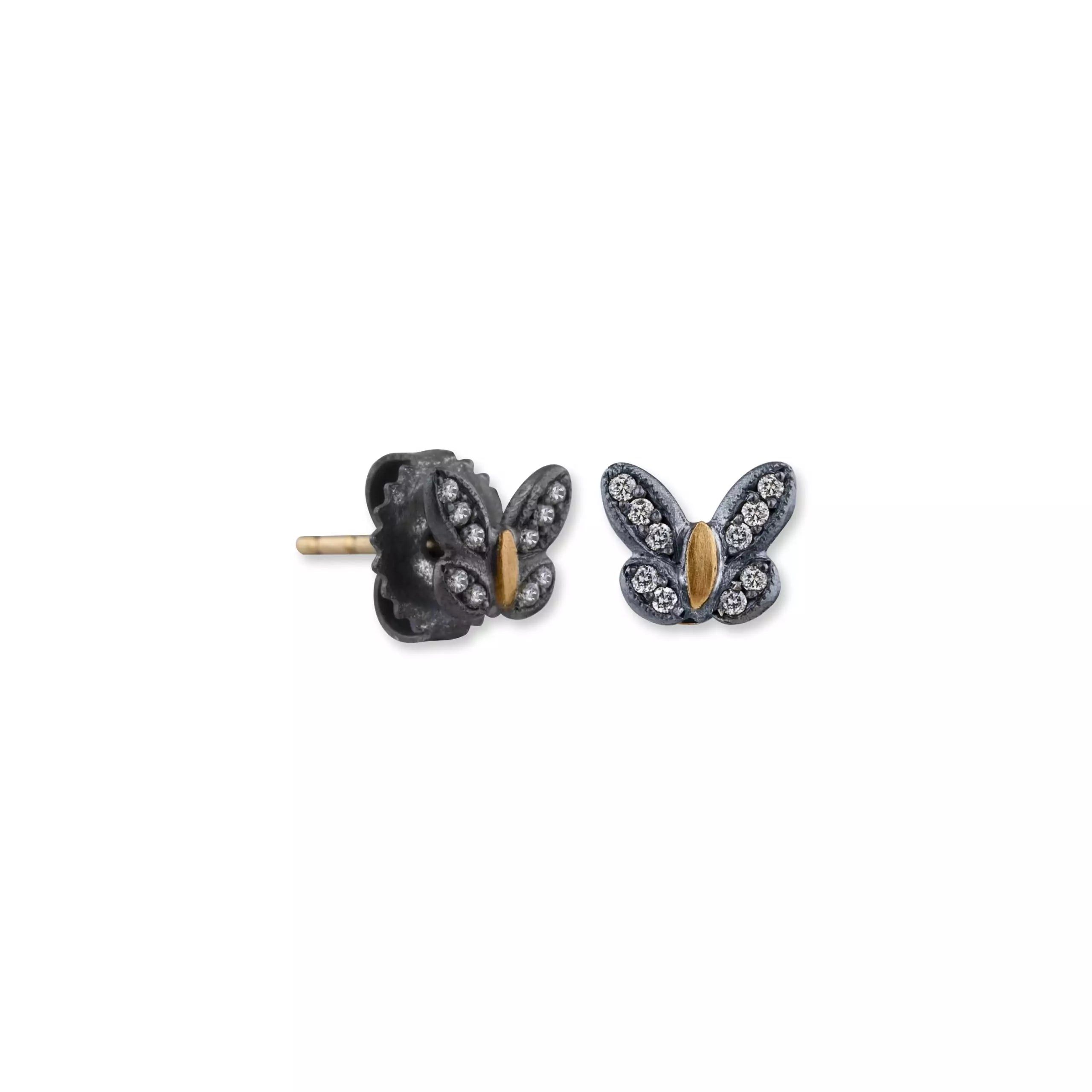 Butterfly Valley Studs in Oxidized Sterling Silver and Yellow Gold