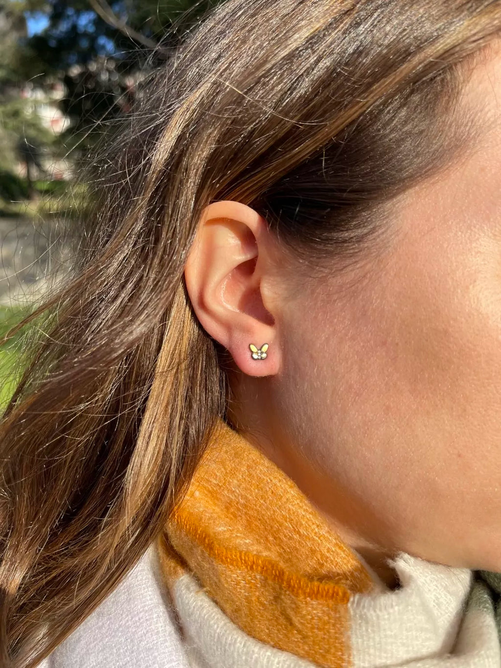 Butterfly Valley Studs in Oxidized Sterling Silver and Yellow Gold