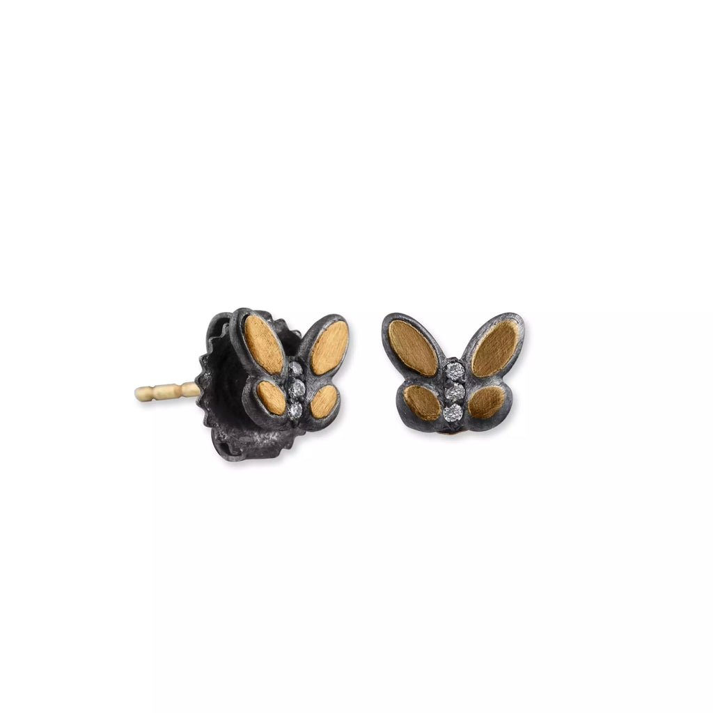 Butterfly Valley Studs in Oxidized Sterling Silver and Yellow Gold