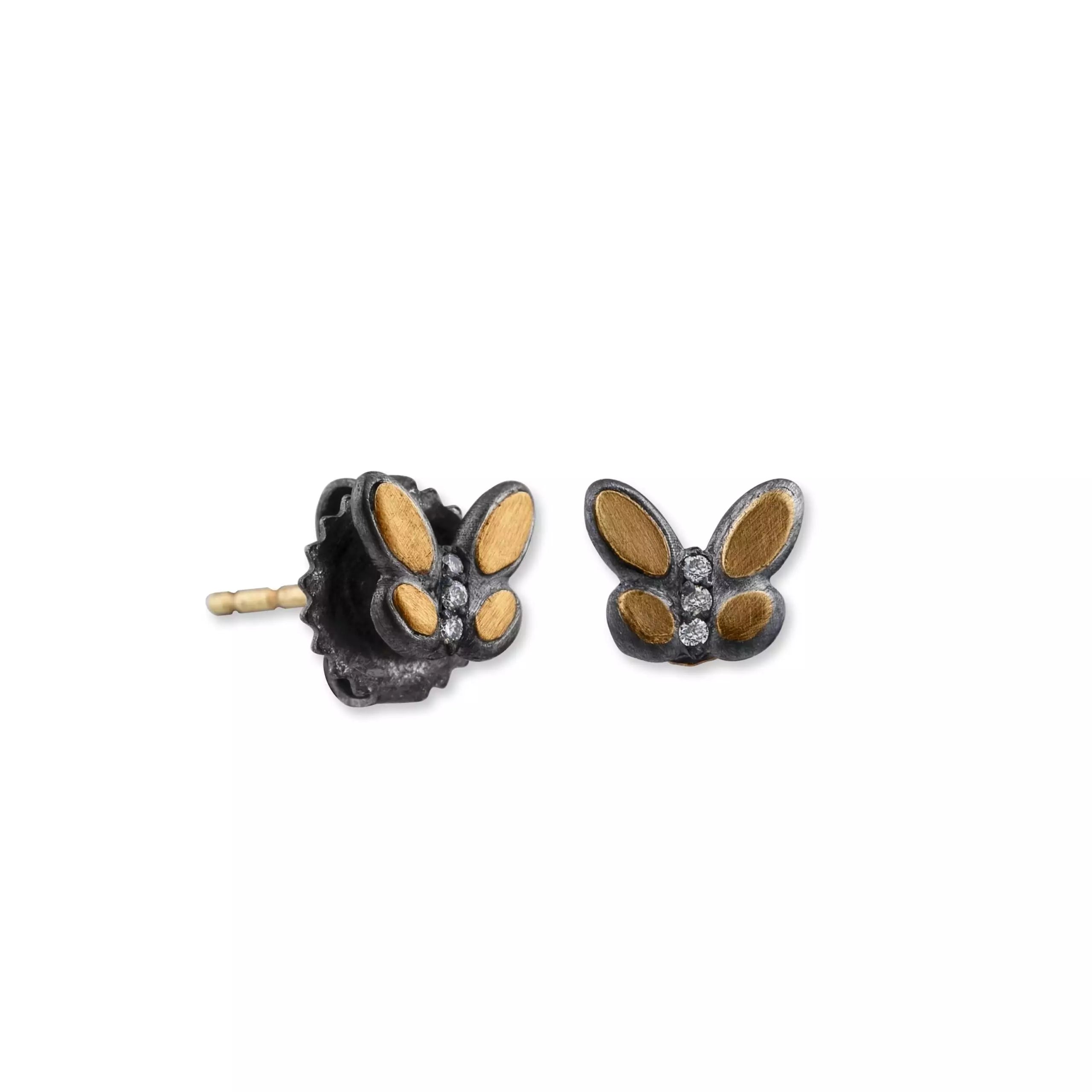 Butterfly Valley Studs in Oxidized Sterling Silver and Yellow Gold