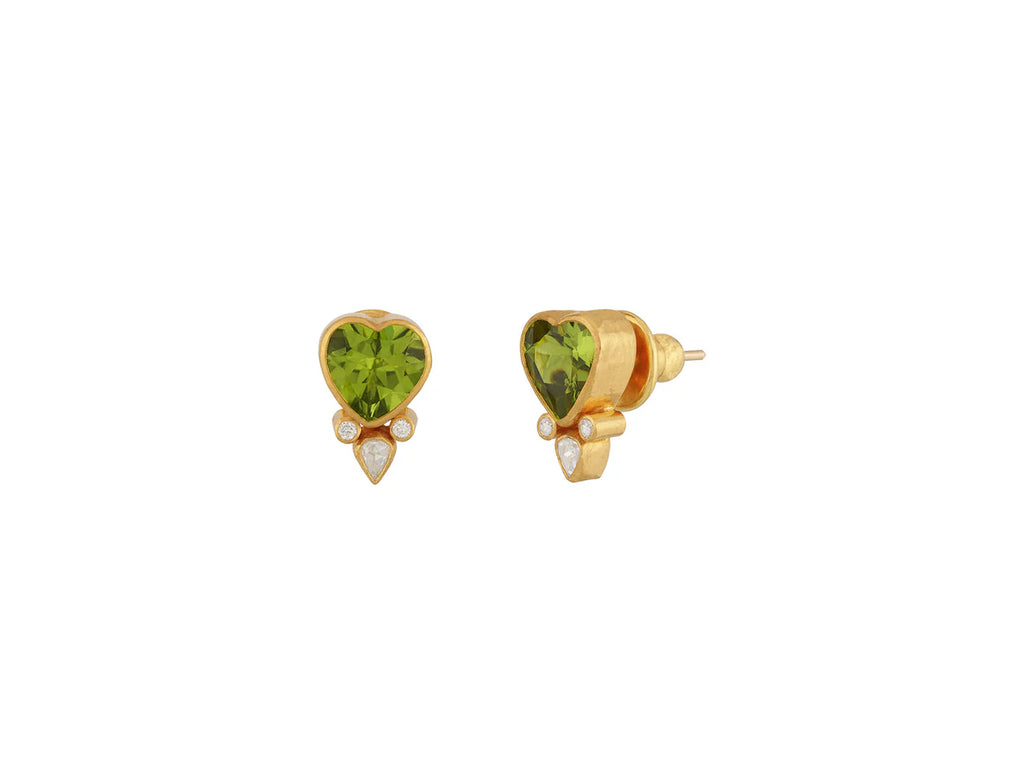 Prism Peridot Heart Stud Earrings in Yellow Gold