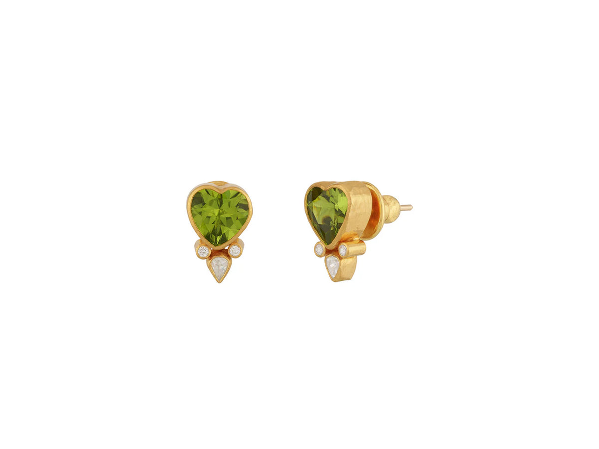 Prism Peridot Heart Stud Earrings in Yellow Gold