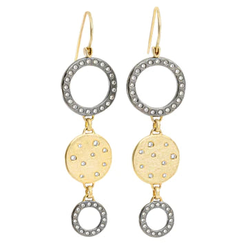 Black + Gold Triple Drop Earrings in Yellow Gold and Oxidized Argentium Silver