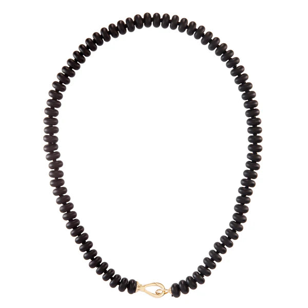 Black Onyx Rondelle Bead Necklace in Yellow Gold