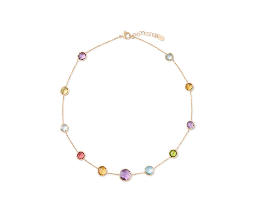 Jaipur Mixed Bezel Set Gemstones Short Necklace in Yellow Gold