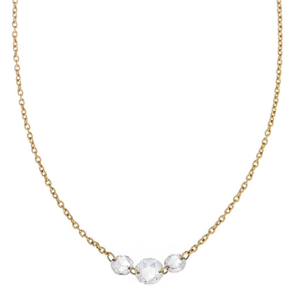 Cien 3 Stone White Diamond Necklace in Yellow Gold