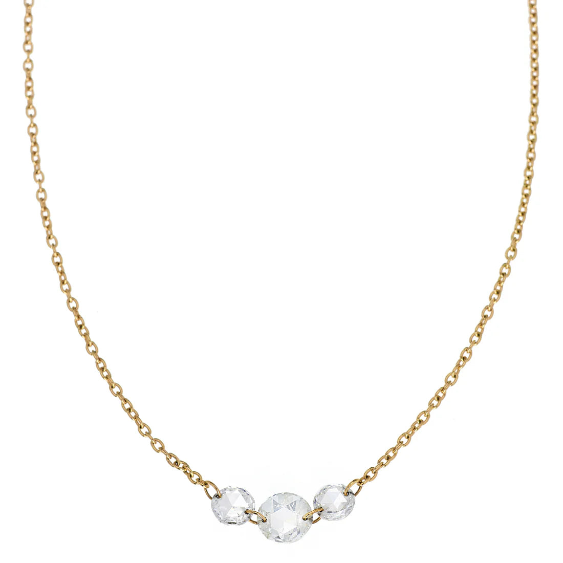Cien 3 Stone White Diamond Necklace in Yellow Gold