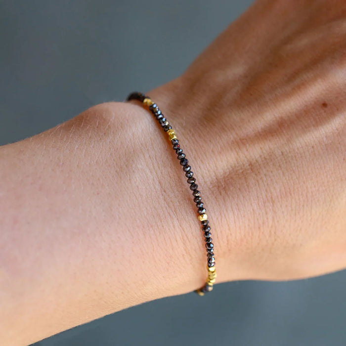 Noir Black Diamond and Gold Bead Bracelet in Yellow Gold