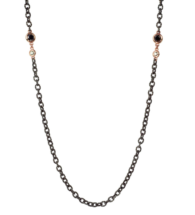 Charlie Chain with Rose Gold Bezel Set Diamonds in Blackened Sterling Silver
