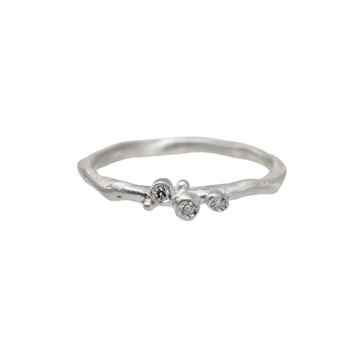 Encrusted Tiny Branch Diamond Ring in Sterling Silver