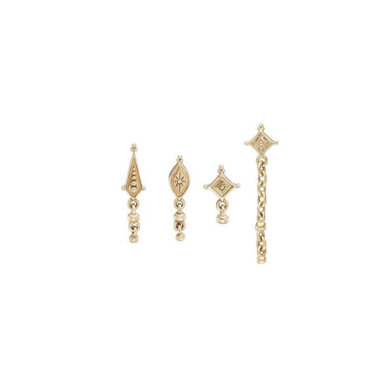 Dala Kite Droplet Beaded Studs in Yellow Gold