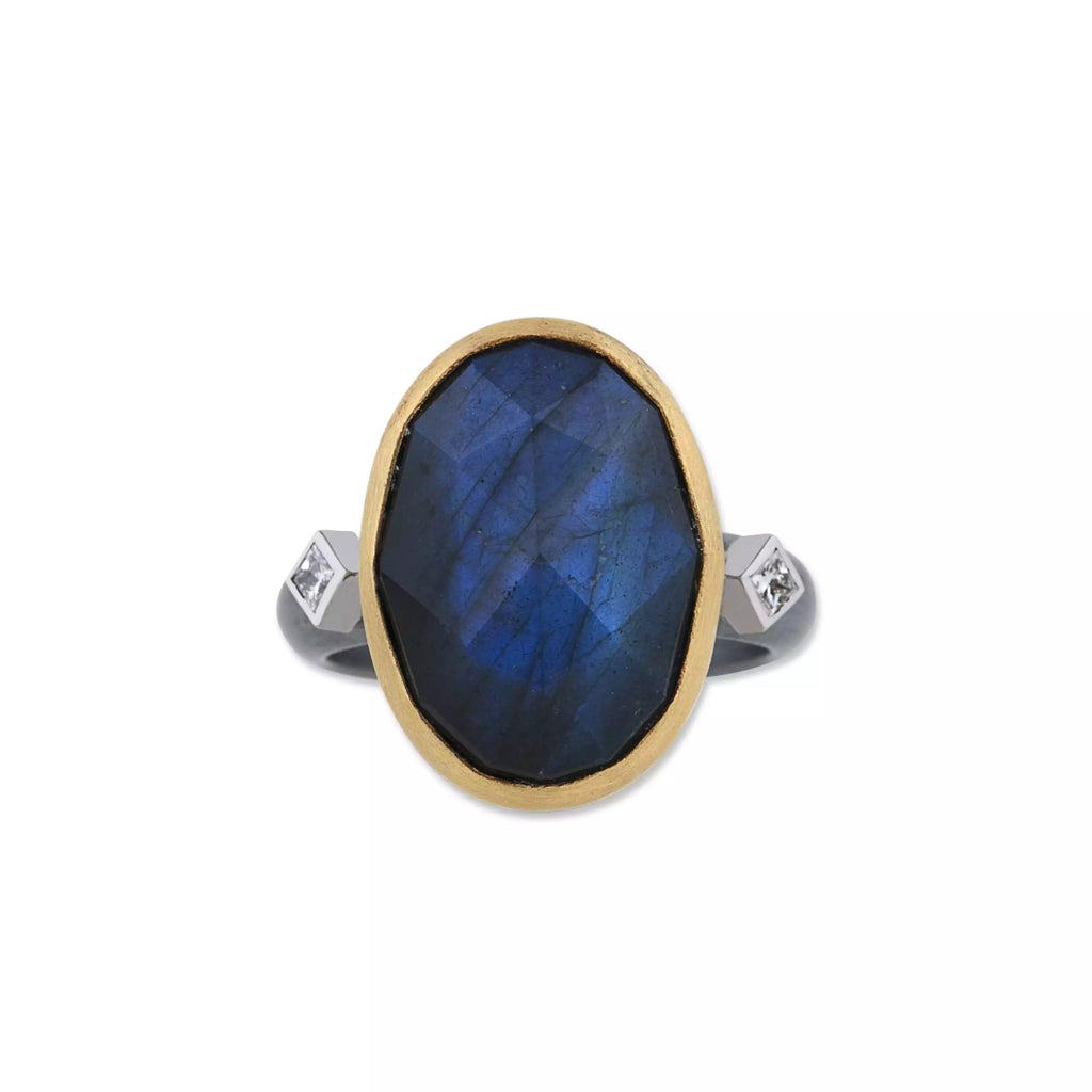 Deck Labradorite Ring in Oxidized Sterling Silver and Yellow Gold