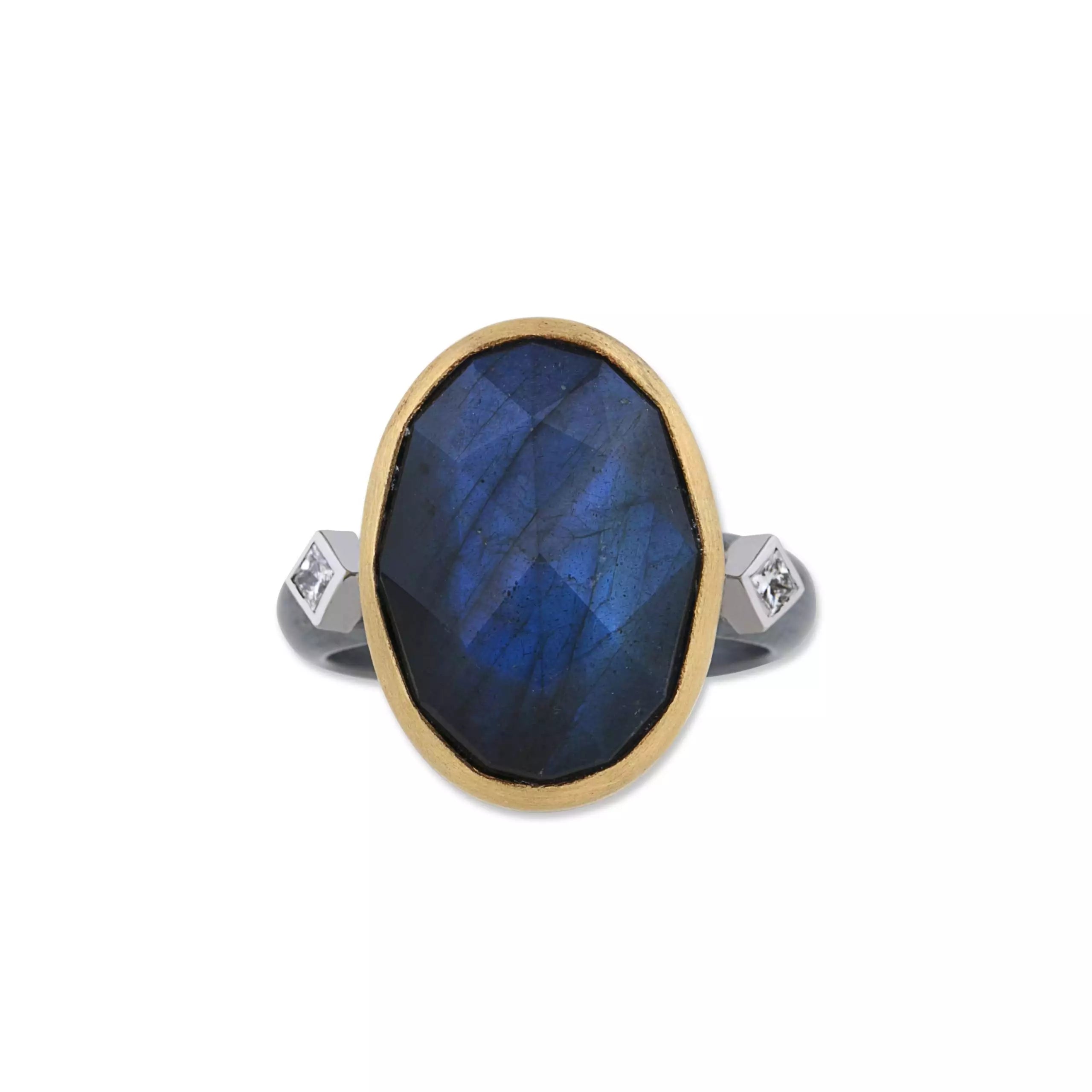 Deck Labradorite Ring in Oxidized Sterling Silver and Yellow Gold