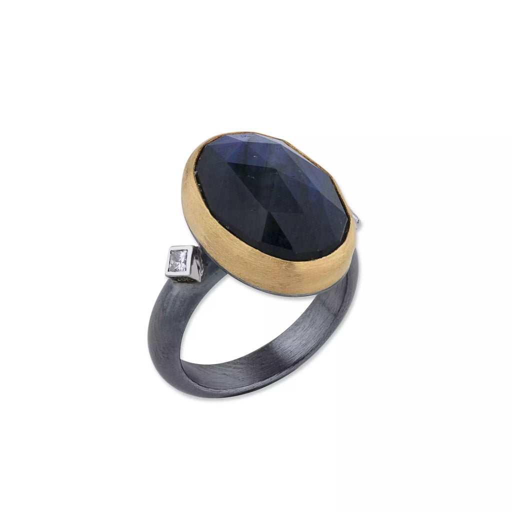 Deck Labradorite Ring in Oxidized Sterling Silver and Yellow Gold