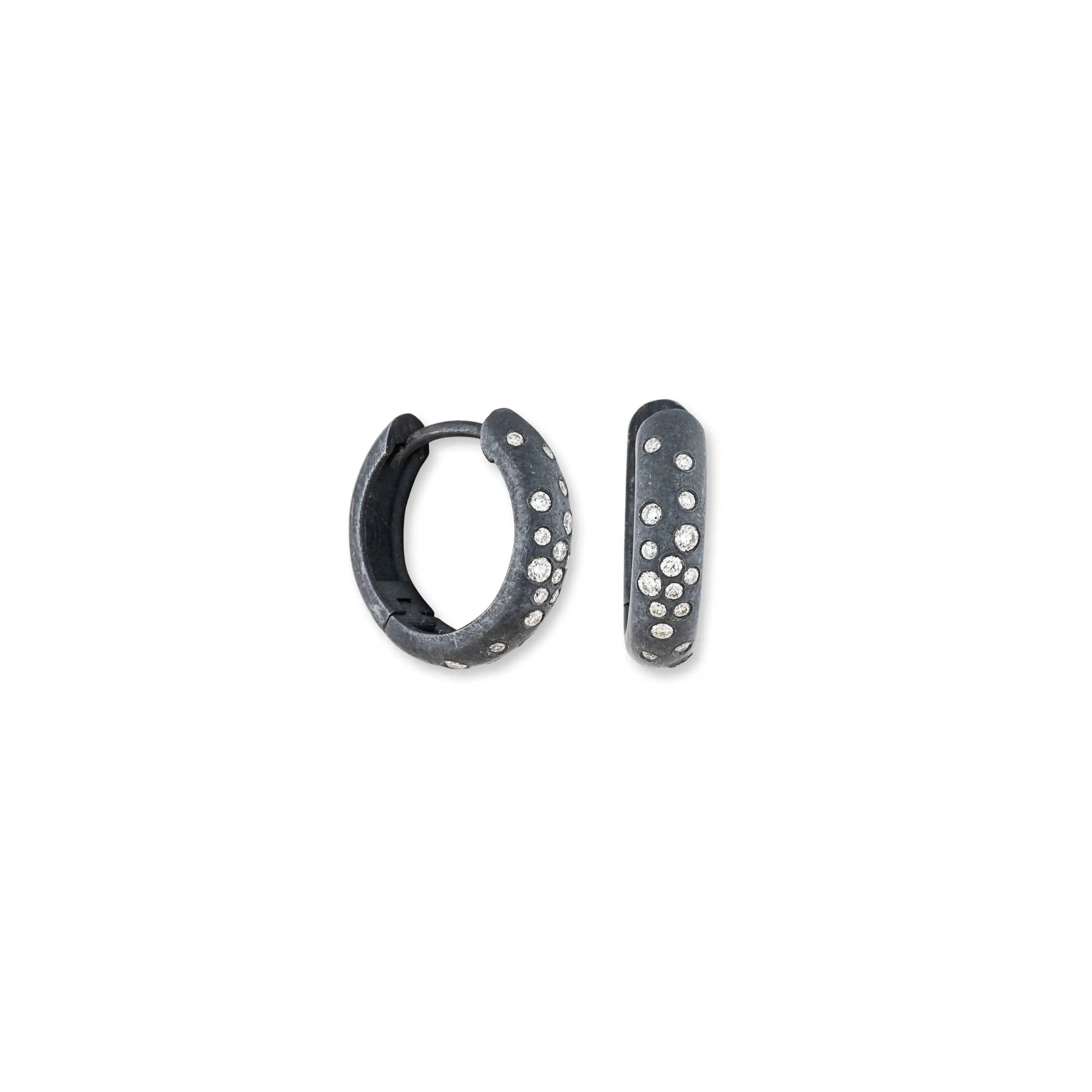 Diana Semi Chunky Hoops with Diamonds in Oxidized Sterling Silver