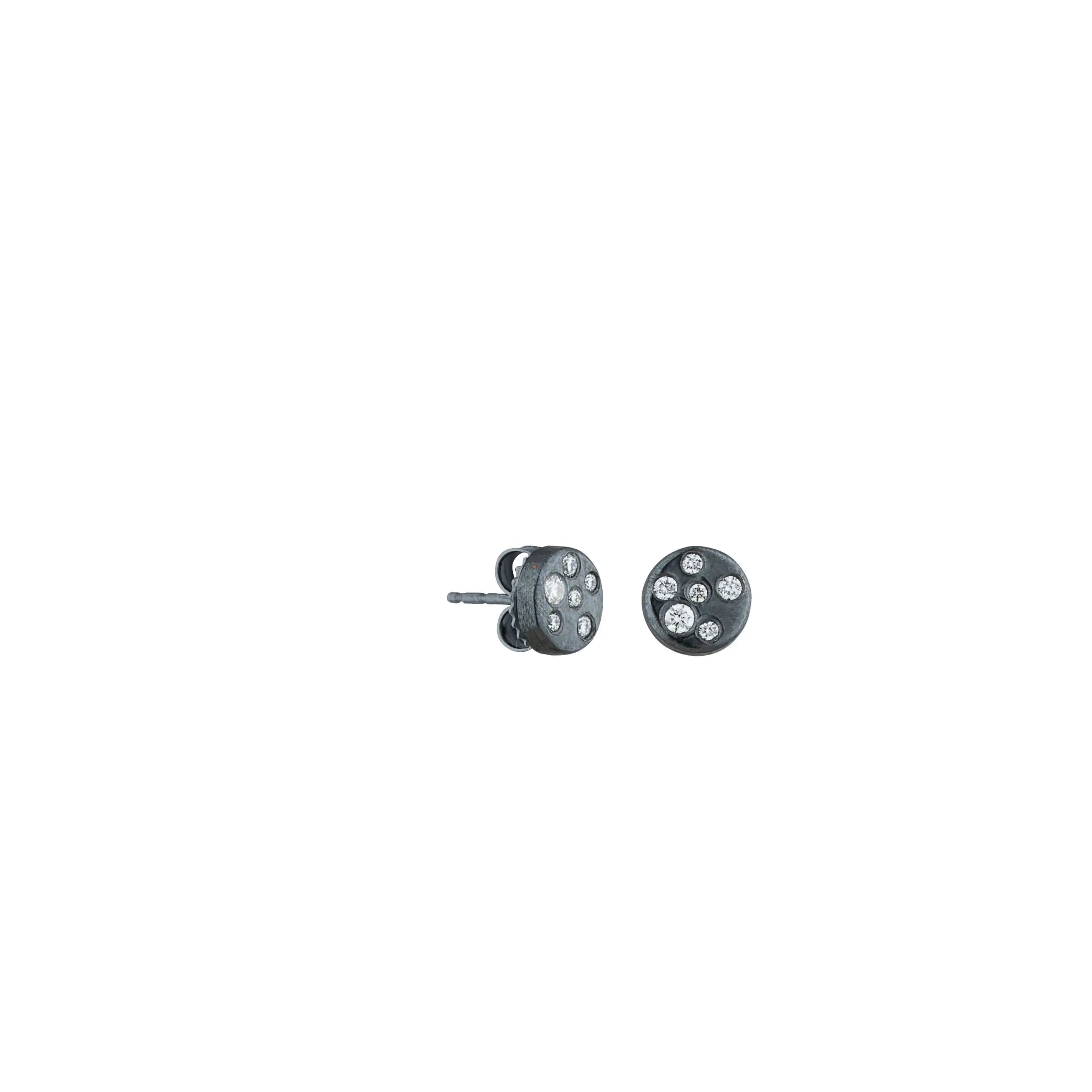 Dora Oxidized Sterling Silver Diamond Stud Earrings