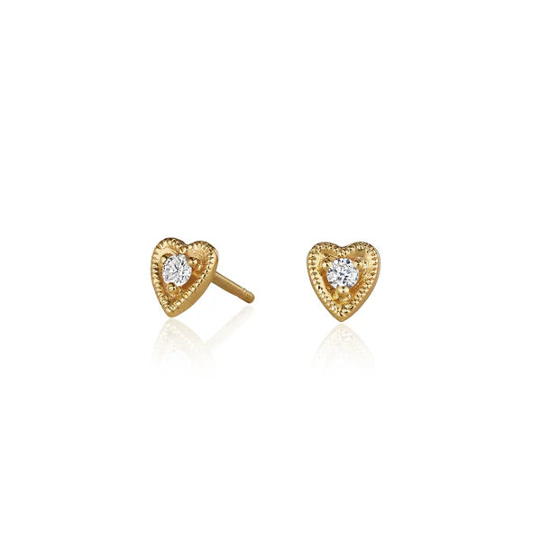 Diamond Heart Studs in Yellow Gold