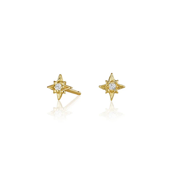 Diamond Starburst Studs in Yellow Gold