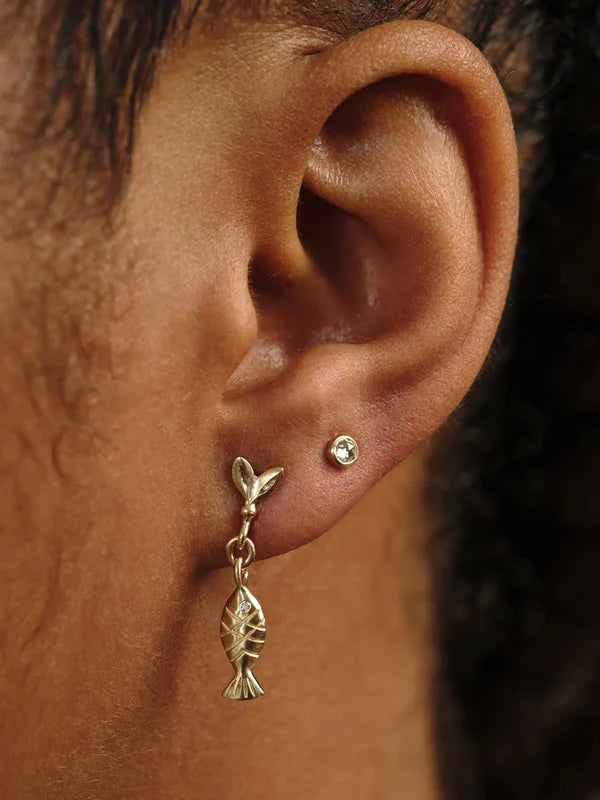 Olive and Fish Link Earrings in Yellow Gold
