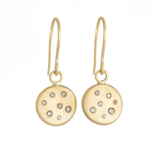 Scattered Diamond Disc Earrings in Yellow Gold