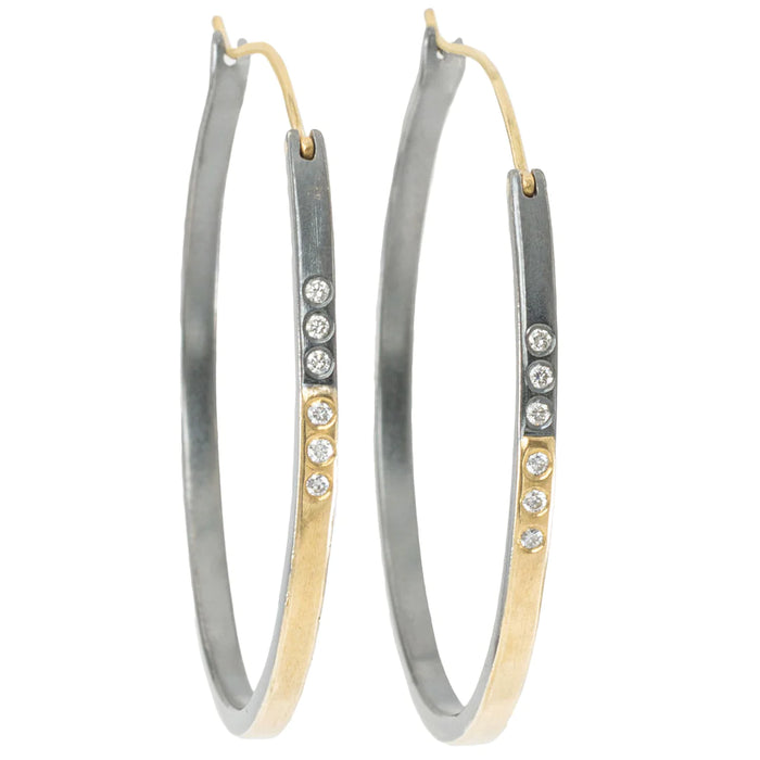 Medium Hoop Dream Earrings in Yellow Gold and Oxidized Argentium Silver