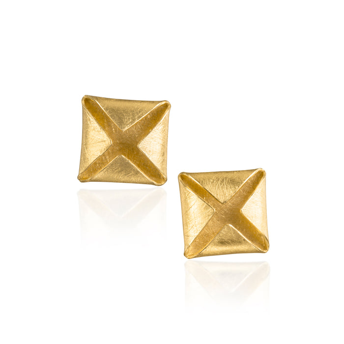 Tiny Folded Square Post Earrings in Yellow Gold